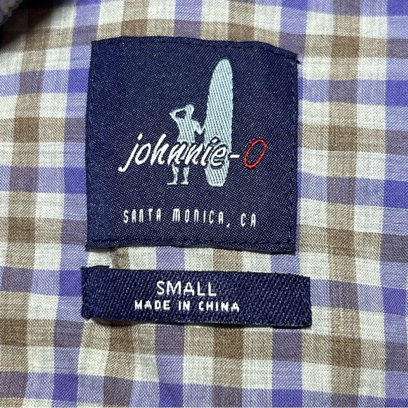 Johnnie-O Check Plaid Button Up Shirt Mens Size Small Purple Brown Cotton - Picture 4 of 14